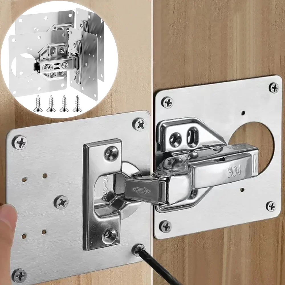 20/2Pcs Cabinet Hinge Repair Plate Kits Stainless Steel Kitchen Cupboard Door Hinge Mounting Plate With Holes Fixing Brackets