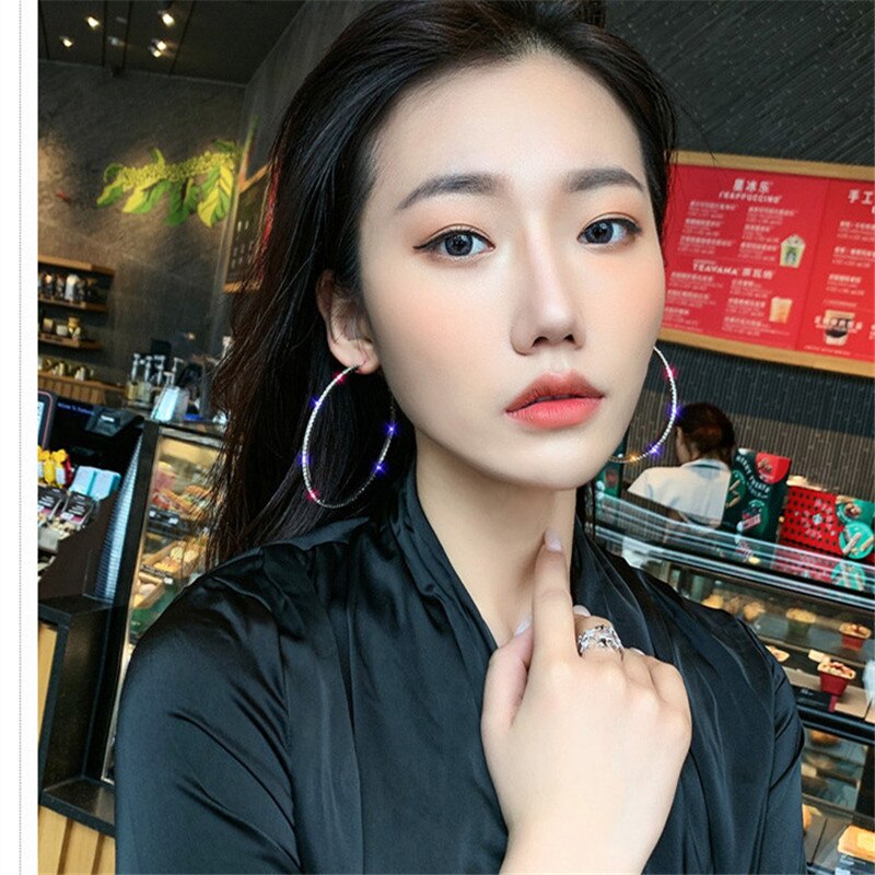 Fyuan Mode 2Cm 6Cm 8Cm 10Cm Ronde Crystal Oorringen Voor Vrouwen Geometrische Strass Oorbellen Verklaring sieraden
