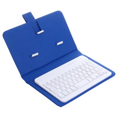 Portable Wireless Bluetooth Keyboard with Faux Leather Case for iPhone Phone: Dark Blue