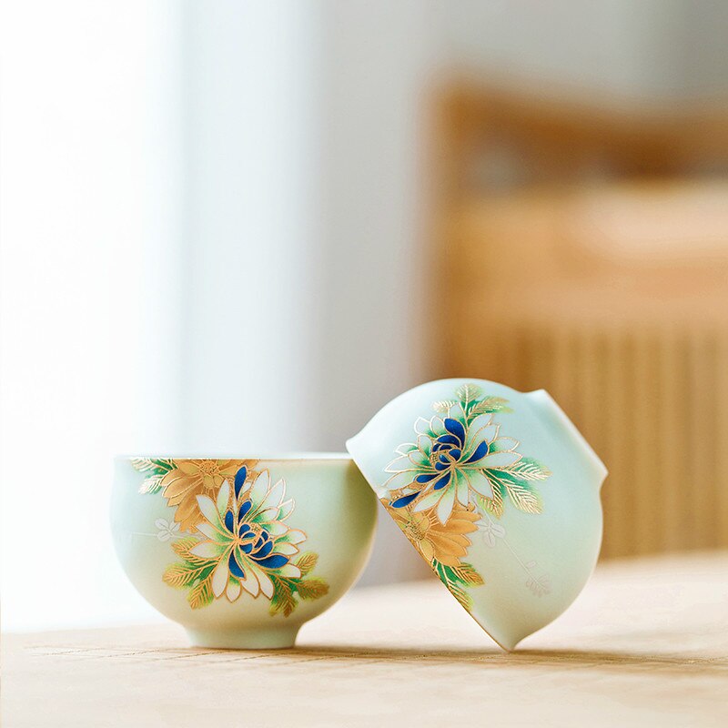 Søde guld tekopper luksus porcelæn glasur kop hjem vintage matcha te kop keramisk japansk kubek do herbaty lille skål  ac50tc