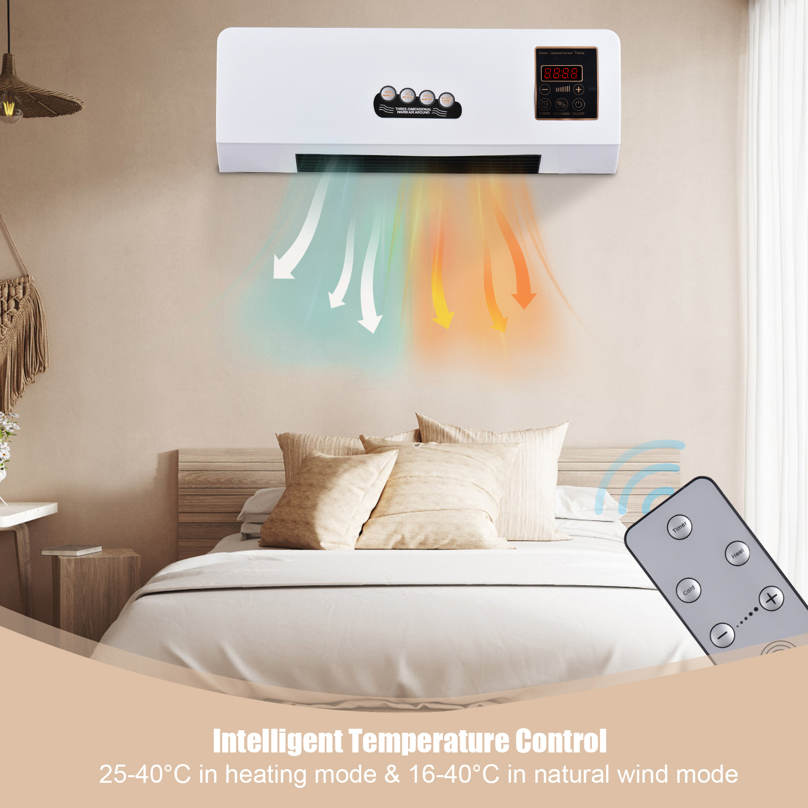 2-in-1 draagbare airconditioner, elektrische verwarming voor kamerverwarming, koelventilator met afstandsbediening en timingfunctie, eenvoudig A/C