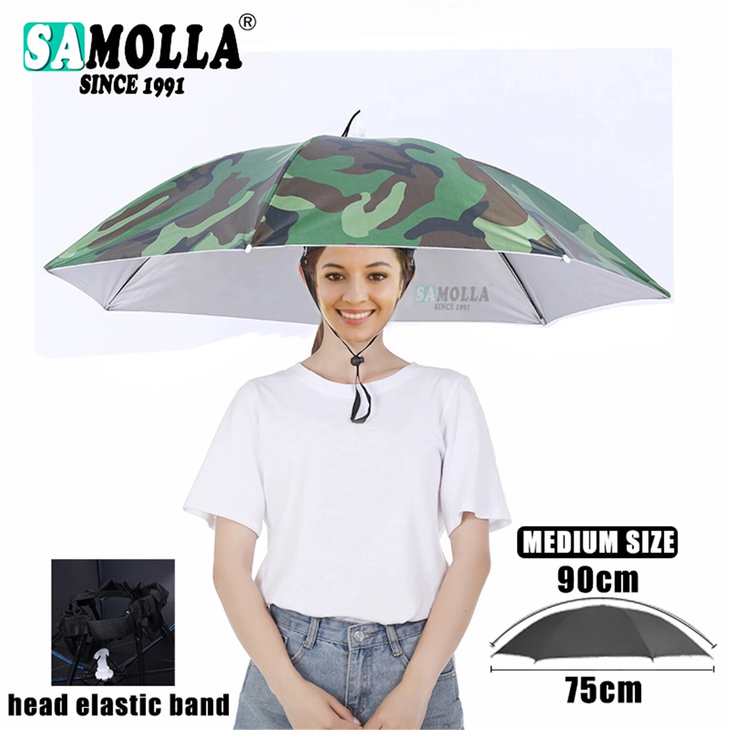 Paraguas de lluvia, sombrero plegable, parasol impermeable, gorro de pesca, sombreros para la cabeza de playa, protección solar UV de doble capa: Azul