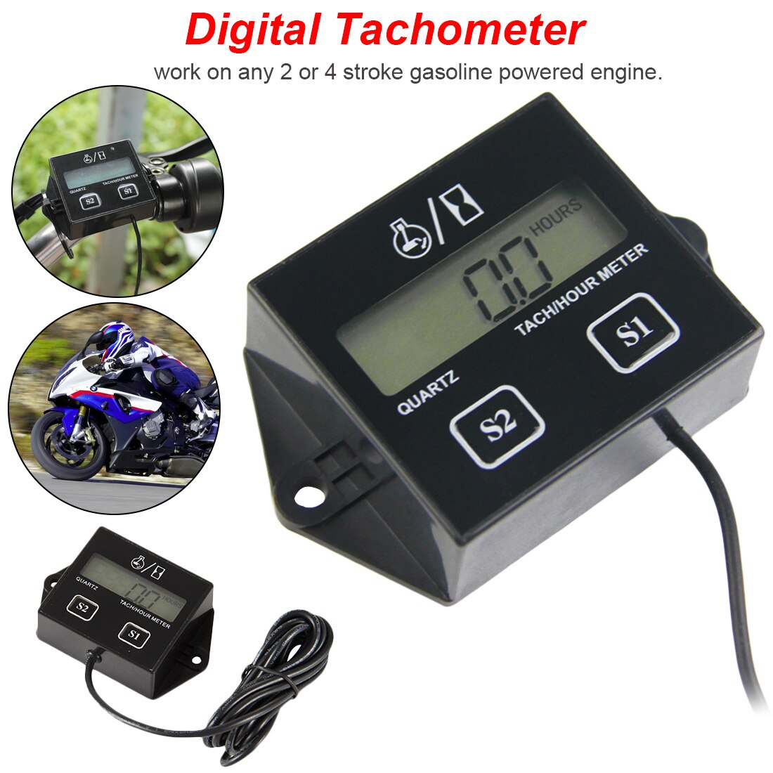 4-digit Counters Engine Tach Hour Meter Tachometer Gauge Inductive Display For Motorcycle Motor Marine chainsaw