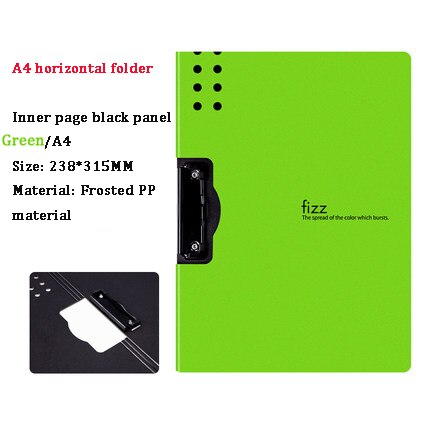 Fizz-carpeta A4 Horizontal, de 6 colores Carpeta de textura mate, almohadilla portátil, bandeja para bolígrafo, bolsillo para archivos de reuniones de oficina: Horizontal Green