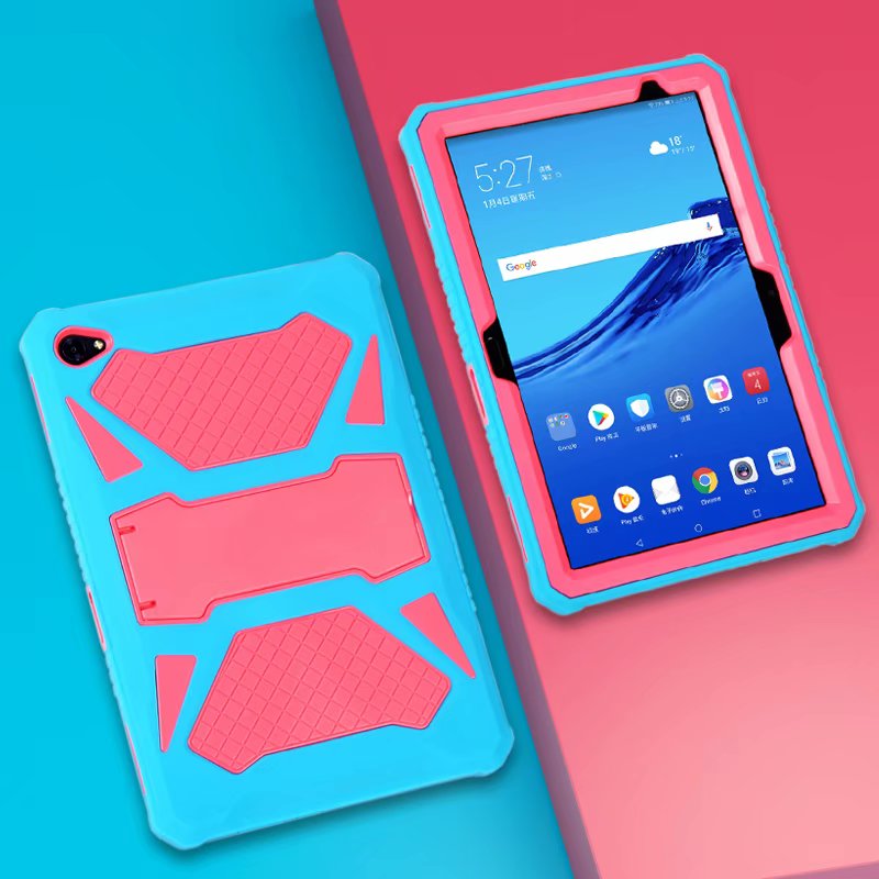 Heavy Duty Armor Case For Huawei MediaPad M5 Lite 10 PC and Silicon Cover for M5 Lite 10 BAH2-W19 BAH2-L09 BAH2-W09 10.1" + Flim: blue pink