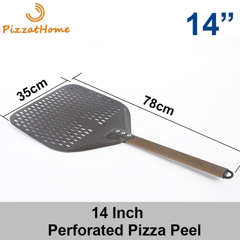 Pizzathome 14/13/12 tum perforerad pizzaskovel rektangulär pizzaskal aluminium halkfritt handtag pizzaskal avtagbart pizzverktyg: 14 tums pizzaskal