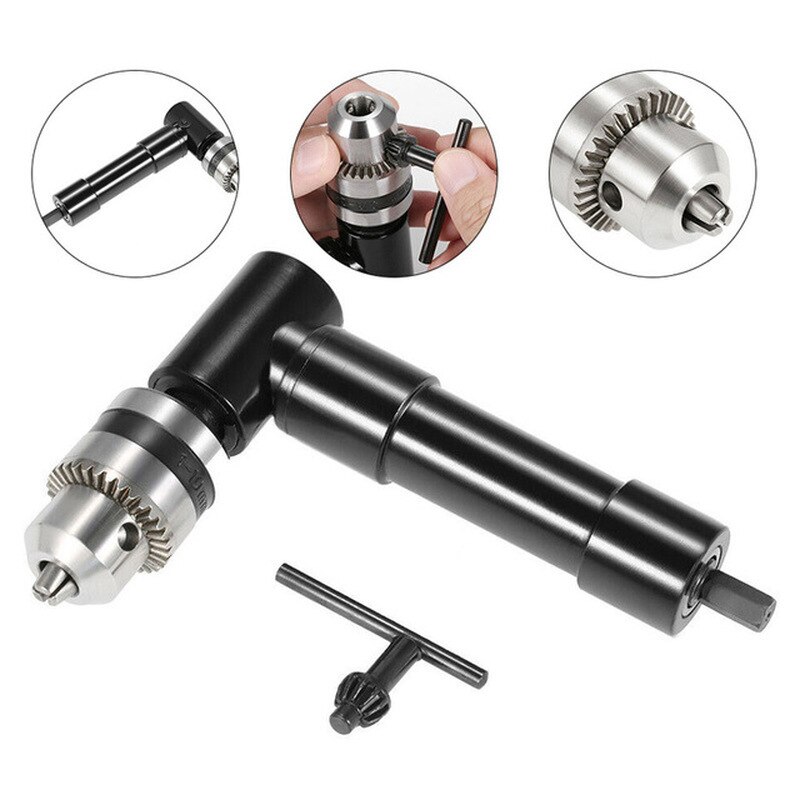 Taladro eléctrico de ángulo recto de 90 grados, esquina de 8mm, dispositivo de torneado de vástago hexagonal, curva extensible, rango de Portabrocas de tres mordazas, 1-10mm para carpintería
