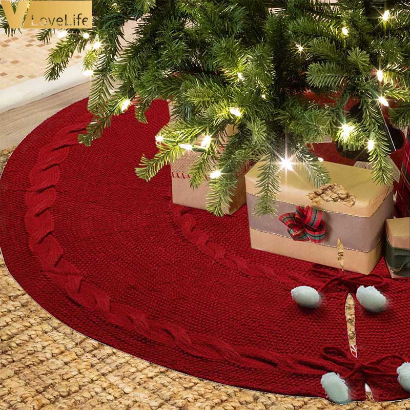 Julgranskjolar stickade stor röd matta god juldekoration till hemmet trädmatta årsdekoration storstorlek 125cm