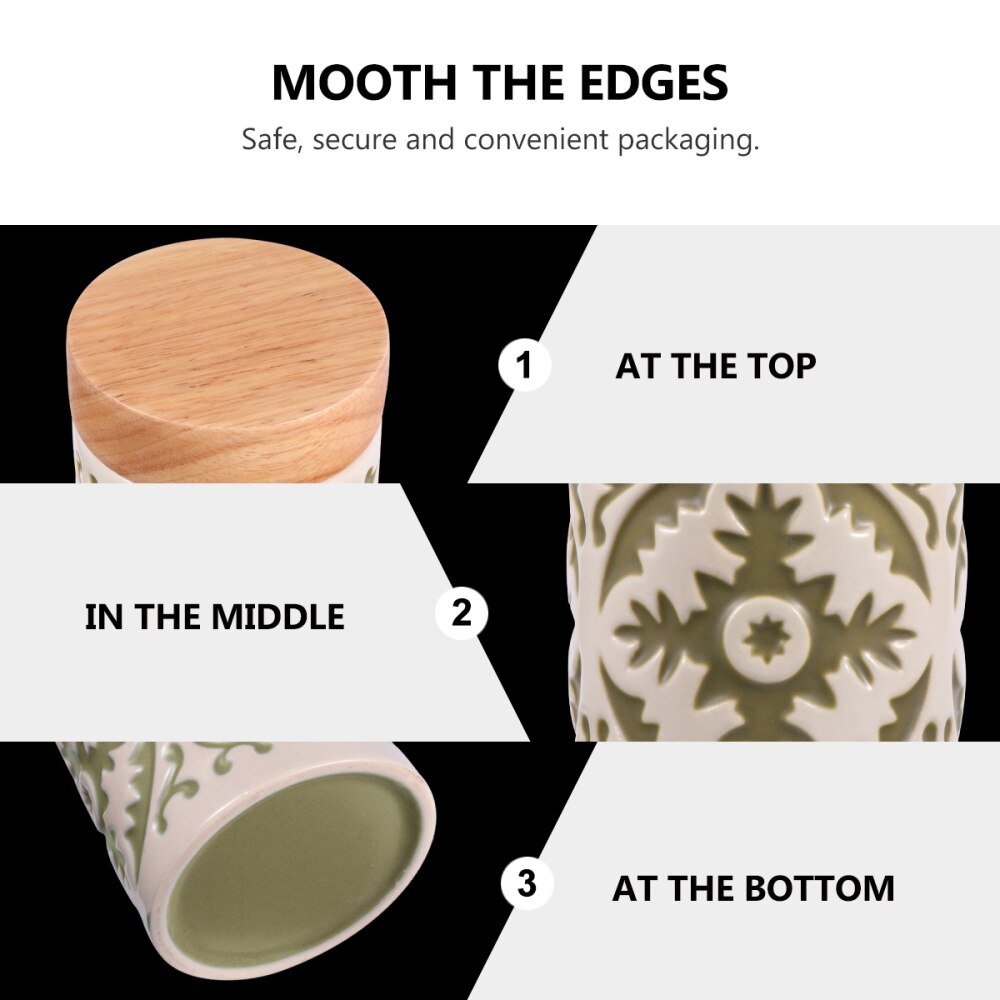 Ceramic Grain Canister Food Kitchen Sealed Storage Container Empty Storage Jar Dried Fruit Jar with Wooden Lid (Red)