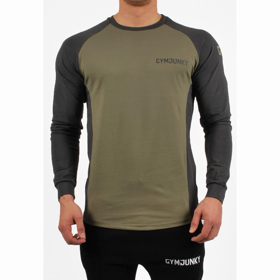 Camiseta de gimnasio para hombre, camisa de manga larga para entrenamiento de culturismo, informal, de algodón suave, ropa interior deportiva: L / ArmyGreen