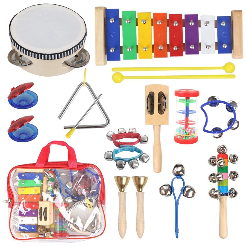 ABGZ-Musical Instruments For Toddler – 11 Types 14Pcs Wooden Xylophone Tambourine Set For Kids Preschool Educational, Early L