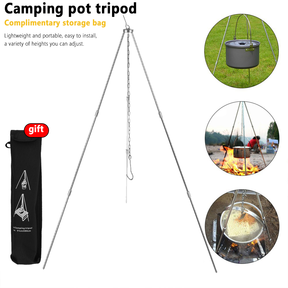 Camping Kampvuur Statief voor Hangende Pot Outdoor Kookgerei Picknick Kookpot Grill Rack Barbecue Ondersteuning Aluminium Statief