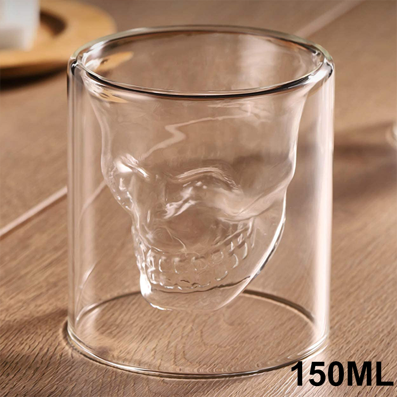 Double Layer Transparent Skull Head Coffee Mug Crystal Glass Cup For Home Bar Club Whiskey Wine Vodka And Beer Thick Wine Glass: 150ml Skull Cup
