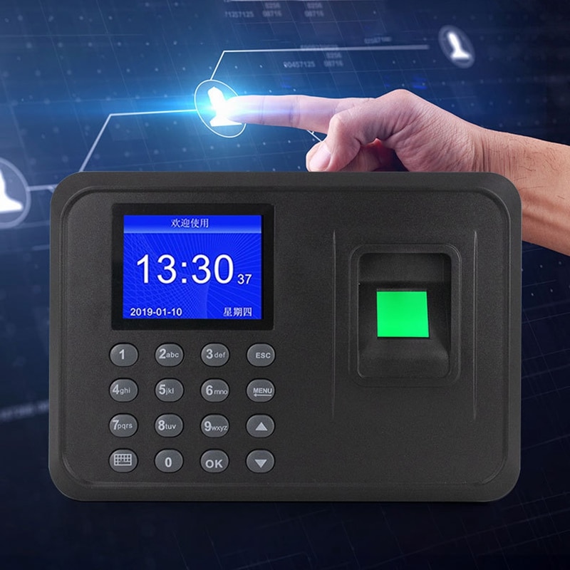 Fingerprint Attendance Machine LCD Display USB Fingerprint Attendance System Time Clock Employee Checking-In Recorder(EU Plug)