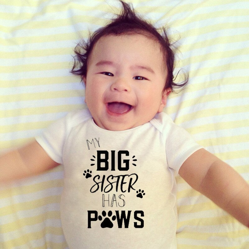 Mijn Grote Zus Heeft Poten Print Baby Bodysuit Zomer Pasgeboren Korte Mouw Katoenen Baby Jongen Meisje Jumpsuit Baby Kleding Outfits 0-18M