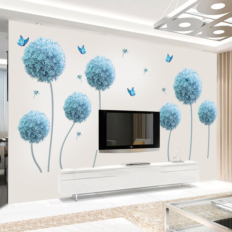 Large Blue Flower wall Stickers Home Decor Wall Decals 3d Wall Sticker Flower Living Room Decoration Large Vinyl Wall Murals