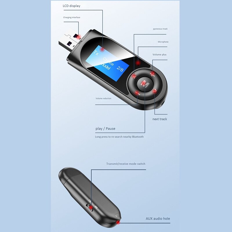 Sans fil USB Bluetooth adaptateur 5.0 pour ordinateur Bluetooth Dongle USB Bluetooth PC adaptateur Bluetooth récepteur émetteur