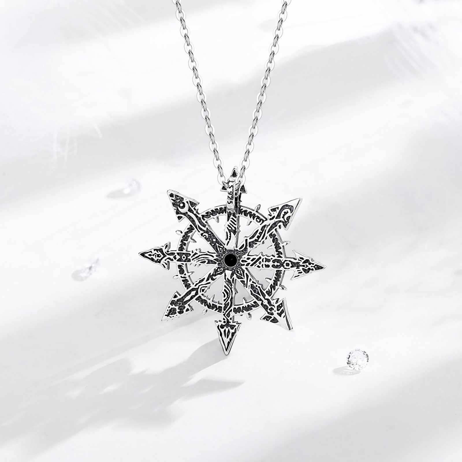 Eudora-colgante de estrella del caos de Plata de Ley 925, colgante mágico de estrella del caos, amuleto de rueda del caos de Kabbalah, joyería Punk para hombre