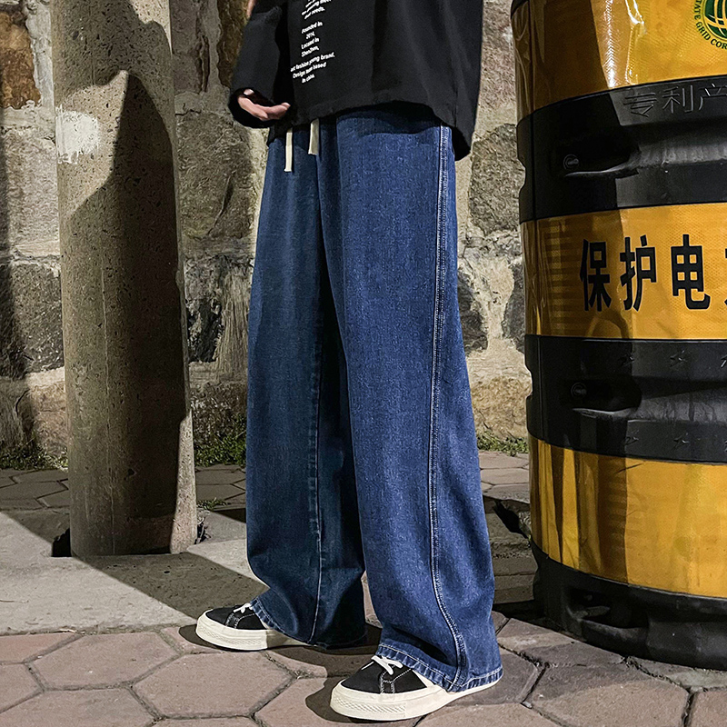 2023 männer Jeans Koreanische Ausführung Schüler lässig Hosen hoch Straße Gerade verlieren Breite Bein Jeans Schwarz Grau Blau ausgebeult Jeans