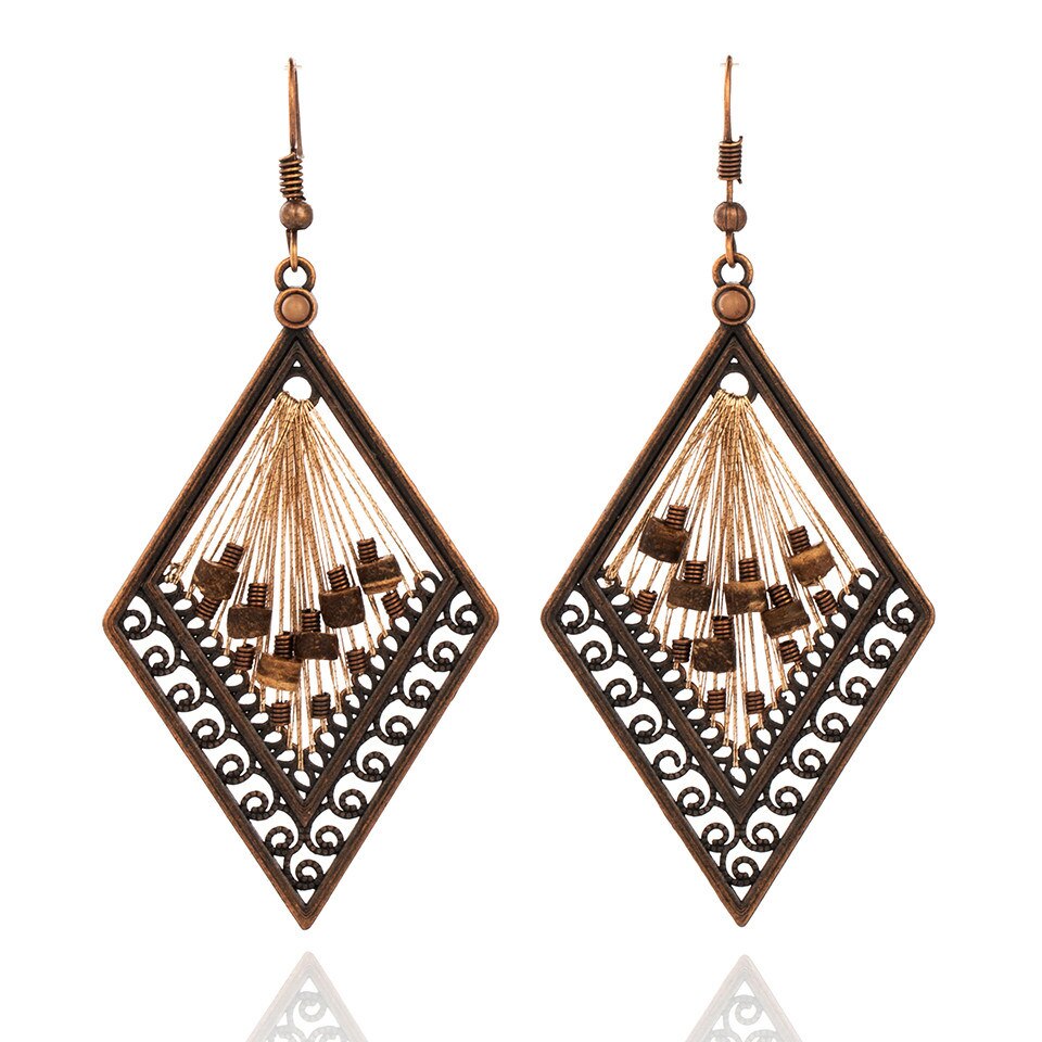 Retro India Boho Ethnic Geometric Thread Dangle Earrings with Beads for Women Female Wedding Party Jewelry Accessories: E021285c