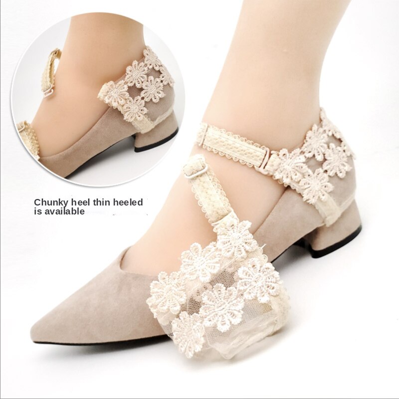 Hoge Hakken Anti Artefact Sexy Black Lace Bloem Hak Cover Fixed Schoenen Zonder Hak Kant: C