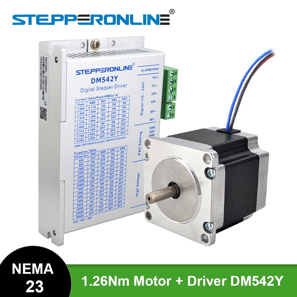 STEPPERONLINE Nema 23 Stepper Motor CNC Kit 1.26Nm(178.04oz.in) 57 Motor 2.8A 57x56mm with Stepper Motor Driver DM542Y
