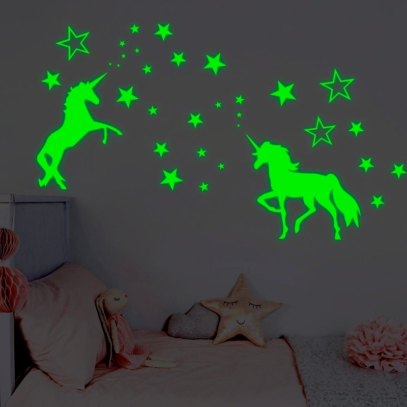 Luminous Wall Stickers Glow In The Dark Stars Unicorns Fluorescent Glow Wall Ceiling for Home Party Kids Room Decorations Decals
