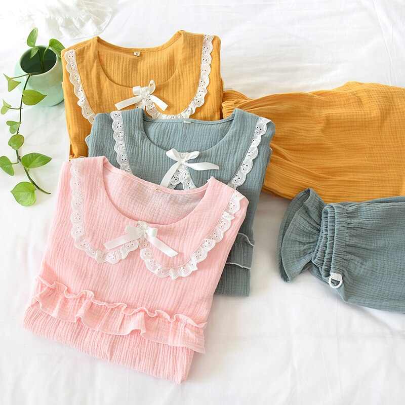 Vestido de algodón monocromático con cuello de muñeca, ropa de lactancia horizontal, lavado fino, pijamas de manga larga de crepé