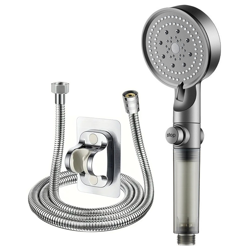 Boquilla de ducha con filtro presurizado de 5 velocidades, juego de baño de ducha de mano, salida de agua grande para el hogar, interfaz Universal: Rojo