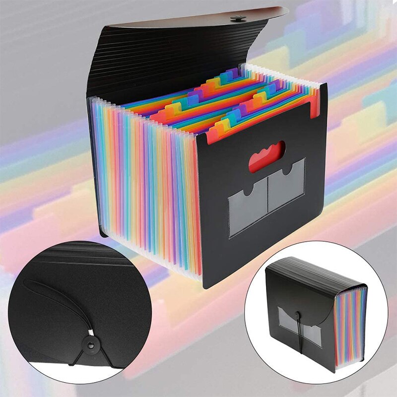 Expanding File Folder with Cover Accordion File Organizer A4 Letter Size File Box, Document Receipt Organizer 3 Pack