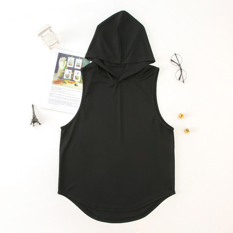 Sport Vest Mannen Zomer Sneldrogende Losse Fitness Fietsen Basketbal Training Hooded Fitness Vest: Black / M