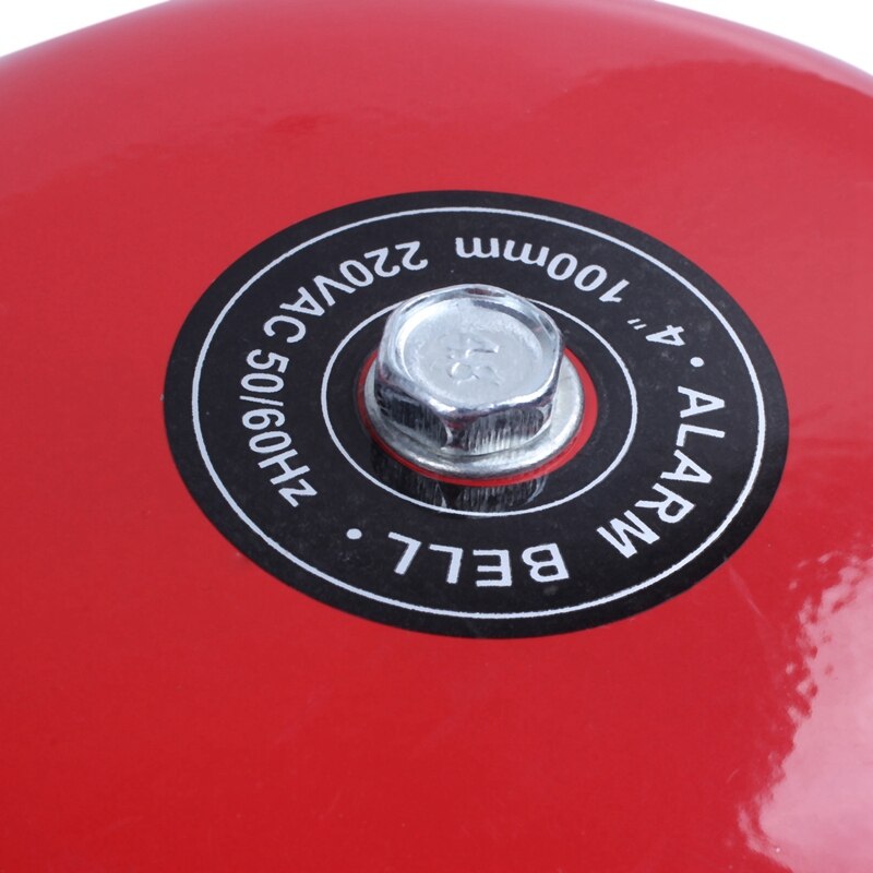 -AC 220V 100mm 4 inch Dia Schools Fire Alarm Round Shape Electric Bell Red