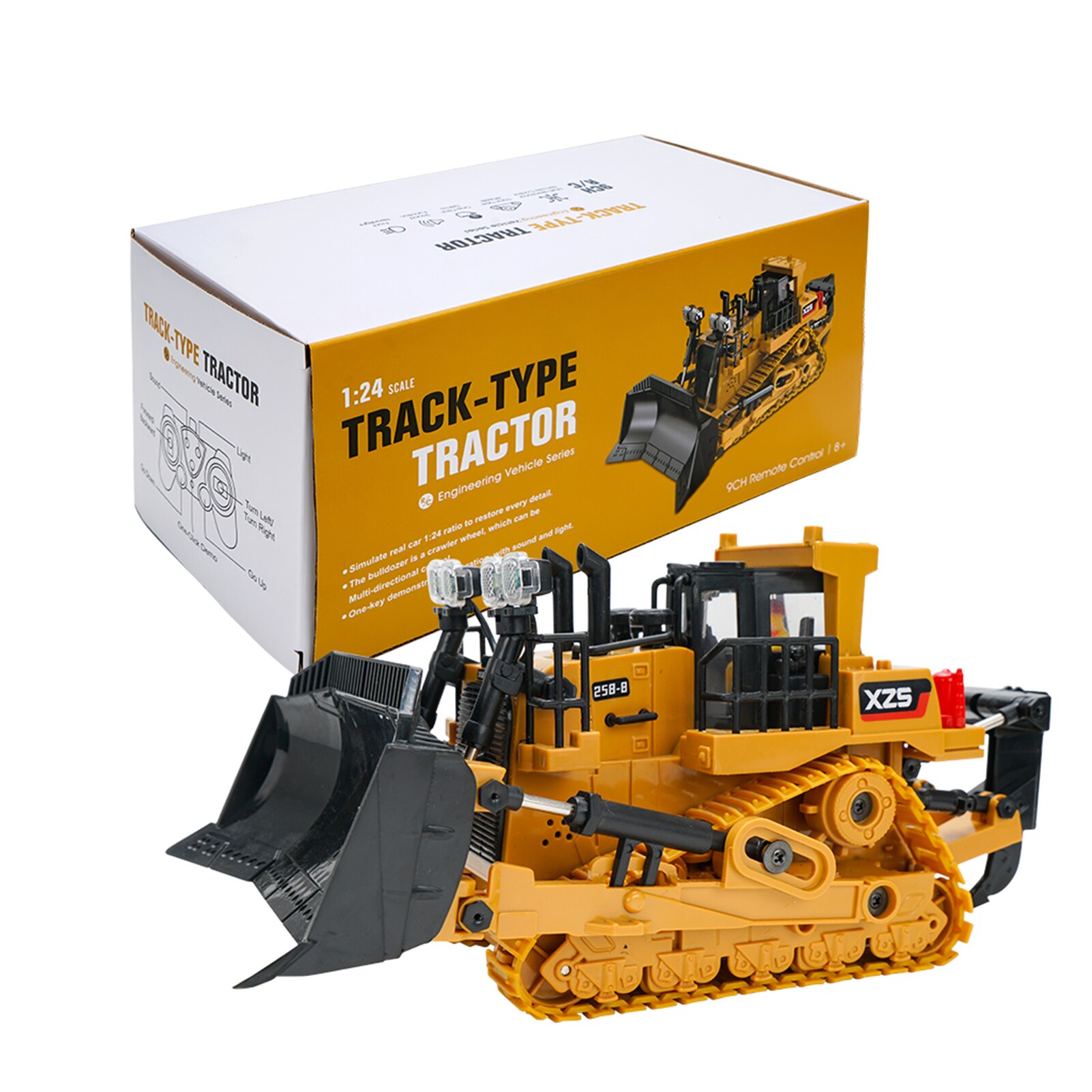 1:24 2.4G 9CH Rc Bulldozer Legering Tractor Bouw Techniek Voertuigen Verlichting Simulatie Geluid Functie Educatief Speelgoed: Plastic Busket