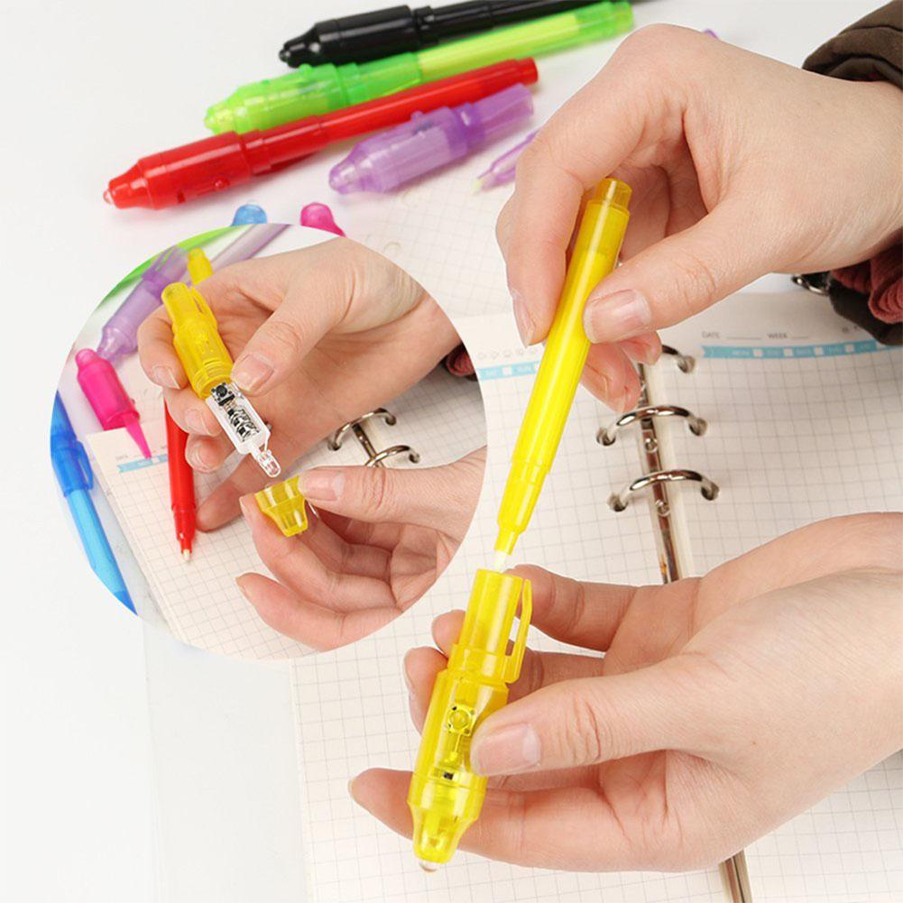 7 Pcs Set di penne a luce UV penna a inchiostro invisibile penna giocattolo spia per bambini con regali di luce UV integrati e marcatura di sicurezza