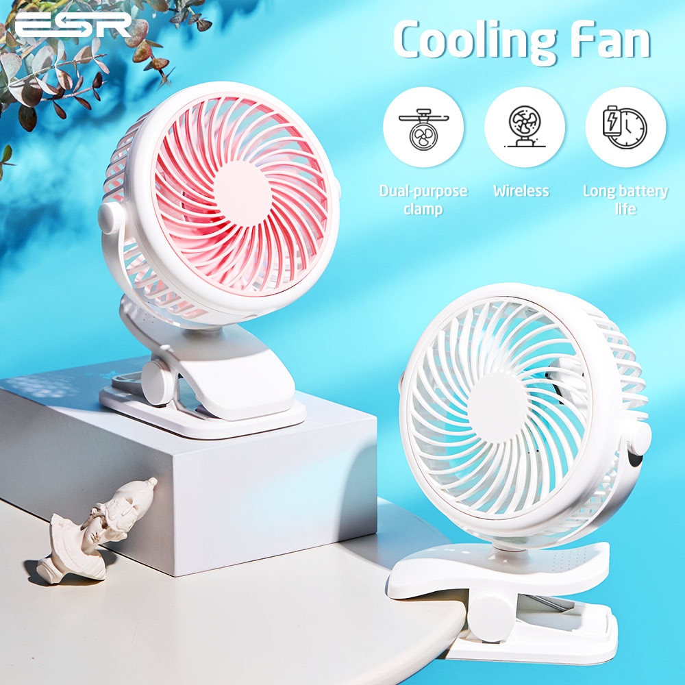 ESR USB Schreibtisch Fan Desktop 2000mAh Wiederaufladbare Kühlung Mini Schreibtisch Fan 360 Grad Rotation Einstellbar Clip-auf Fan baby Kinderwagen