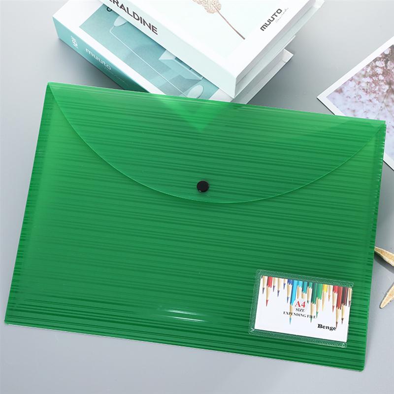 5 stk  a4 fil dokumentmappe klar plast dokument kuvert arrangør med trykknap holdbar opbevaringspose (tilfældig farve)