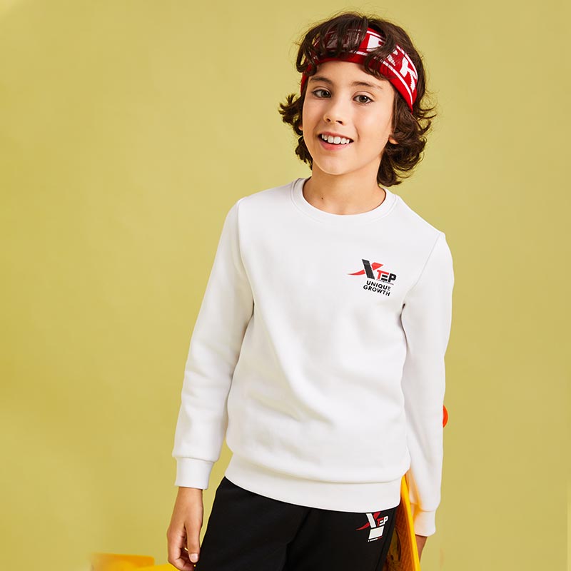 Xtep Kids Sweatshirt - Boys Girls Casual Pullover - Long Sleeve Loose Fit - Breathable: 165cm / White