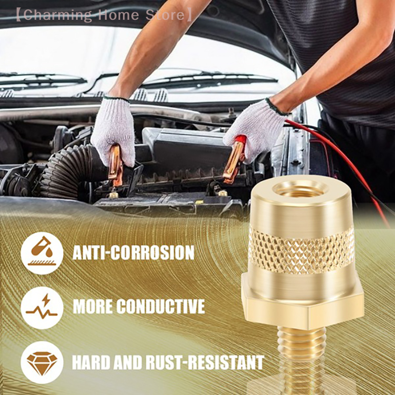 1 paar M8 messing batterijpooladapter, terminalboutconnectoren met roestvrijstalen schroeven, voor auto-accu-aansluiting