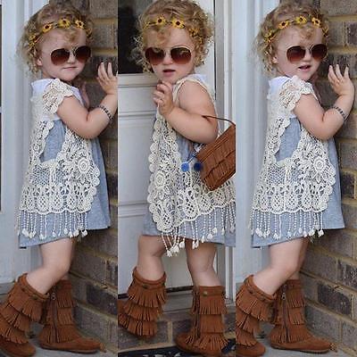 Toddler Kid Baby Girl Crochet Lace Hollow T-shirt Top Vest Tassel Waistcoat