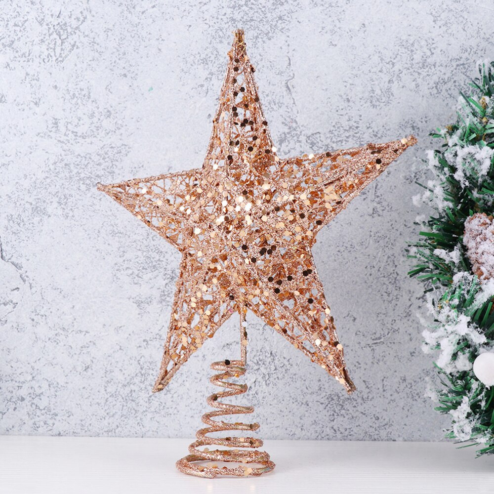 2pcs Christmas Tree Iron Star Topper Glittering Christmas Tree Decoration Ornaments (1pc 20cm Rose Gold, 1pc 25cm Rose Gold)