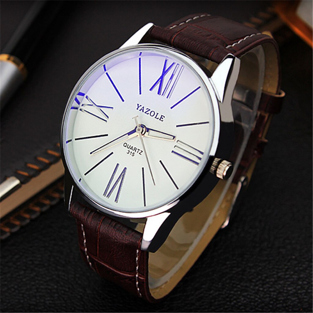 Classic Big Digital Scale Leather Belt Men's Business Quartz Watch