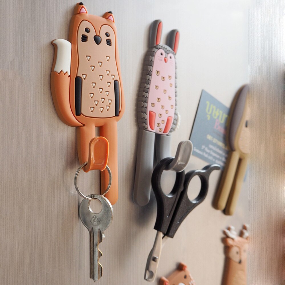 Animals Magnetic Hooks Removable Decorative Fridge Sticker Refrigerator Message Magnet Coat Hanger Key Holder Storage Hook