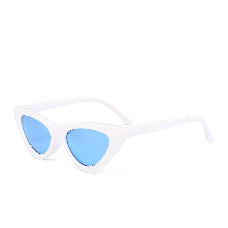 Cat Eye Sunglasses Women Triangle Small Size Frame Eyewear Reb Blue Green Lens Sun Glasses UV400: Whiteblue