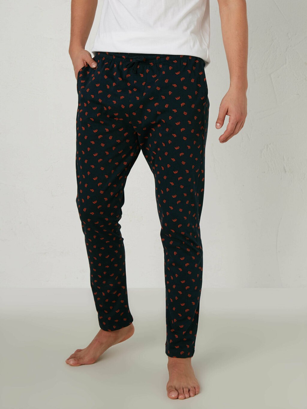 Pyjama Bodem Voor Mannen Geometrische Elastische Zachte Alle Seizoen Broek Thuis Pak Мужская Одежда Для Сна Katoen S M L Xl Pyjama: Black / L