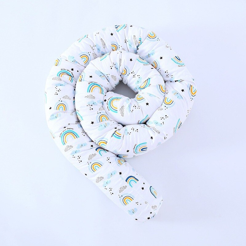 Baby Bed Bumper for Crib Newborn Nodic Thick Soft Crib Protector Cotton Patchwork Cot Cushion Kid Infant Sleep Safe Room Decor: 240cm blue rainbow