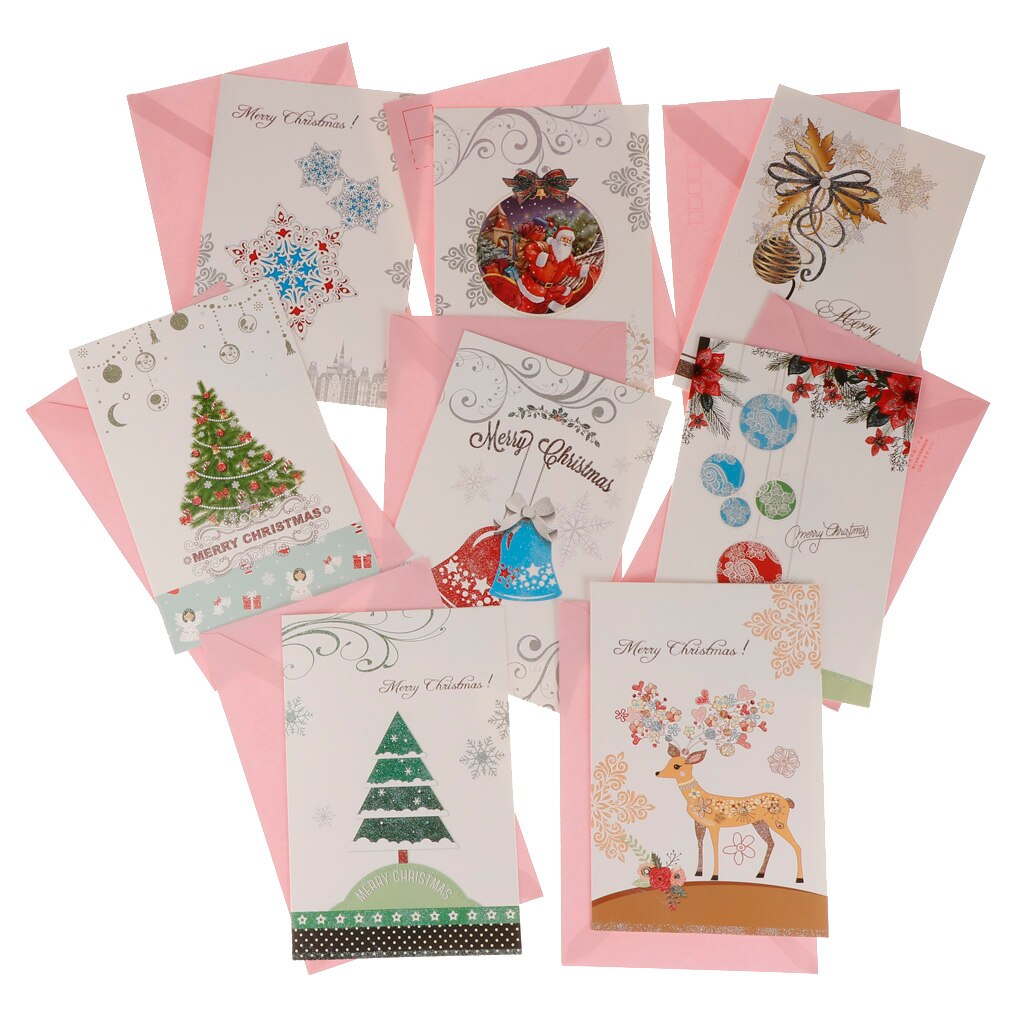 8 st / set god jul gratulationskort bulk box set xmas card kuvert
