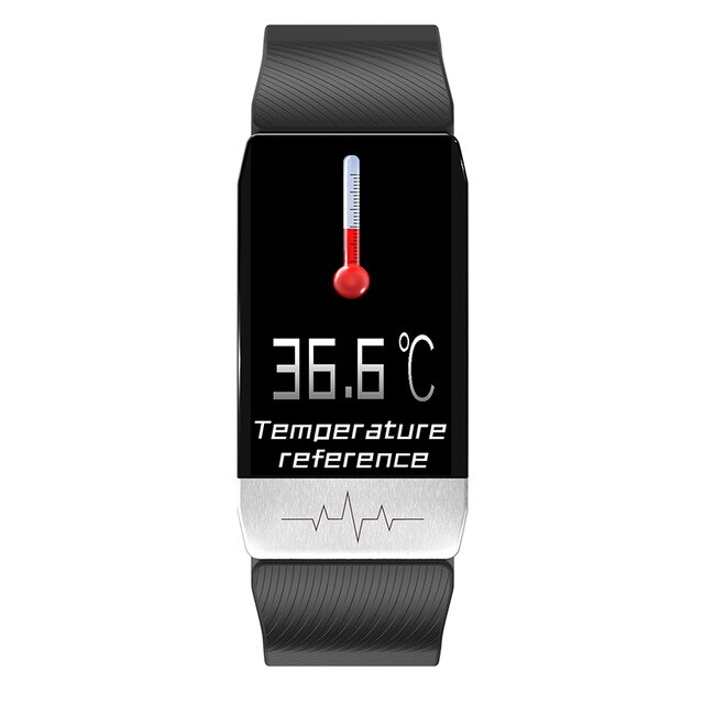 Nyeste kropstemperatur og ekg-skærm erhverv smart ur  t1 sport fitness tracker til mænd kvinder ur termomete: Sort