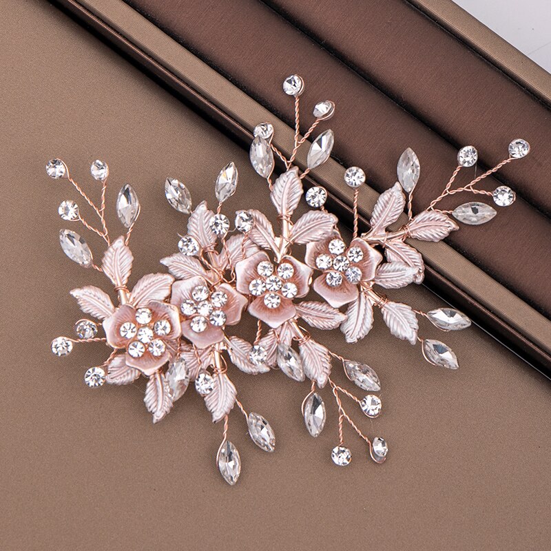 Håndlavet hårspænde trendy guld blomst hårnål brude hår tilbehør bryllup hårpynt brud hår smykker fest hår klip: Rose guld