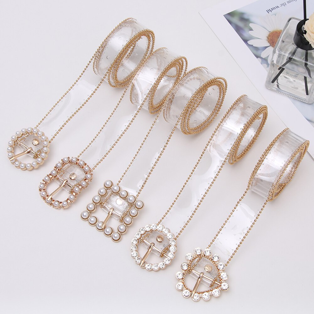 Clear Belt Diamond Pearl Waist Belts Versatile PVC Transparent Plastic Waist Strap Adjustable Decorative Waistband