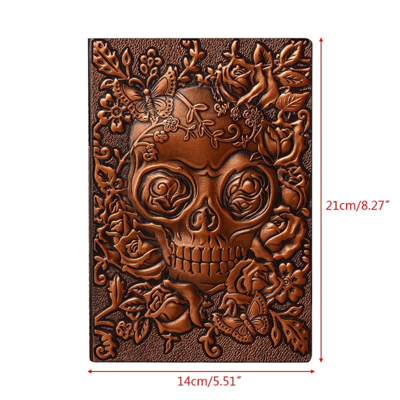 Skull Flower Embossed A5 Leather Notebook Journal Notepad Travel Diary Planner School Office Supplies